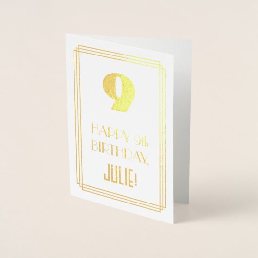 9番目の誕生日:インスパイアアールデコの「9」の外観と名前 箔カード (正面)