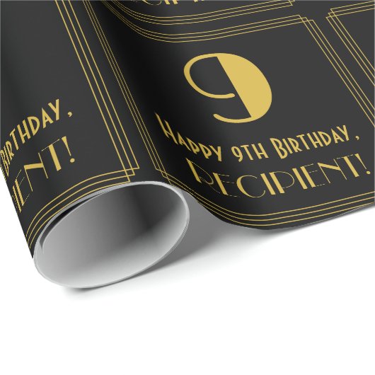 9番目の誕生日~インスパイアアールデコ見る"9",名前 ラッピングペーパー (ロールコーナー)