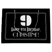9番目の誕生日~インスパイアアールデコ見る"9" +名前 ラージペーパーバッグ (正面)