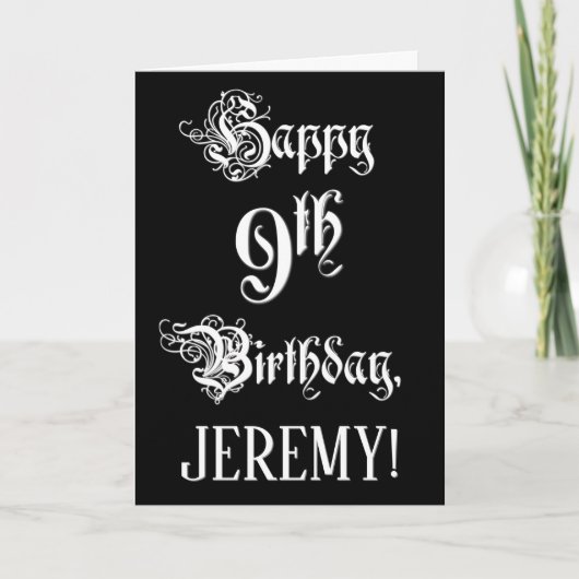 9番目の誕生日: ファンシー、スクリプエレガントト+名前をカスタムする カード (正面)