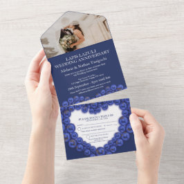 9結婚年のパーティーブルー オールインワン招待状