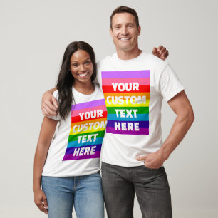 9色ストライプLGBTQ+ プライドフラグ虹色カスタムテキスト追加可能 Tシャツ