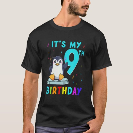 9誕生日かわいいペンギン誕生日9歳 Tシャツ (正面)