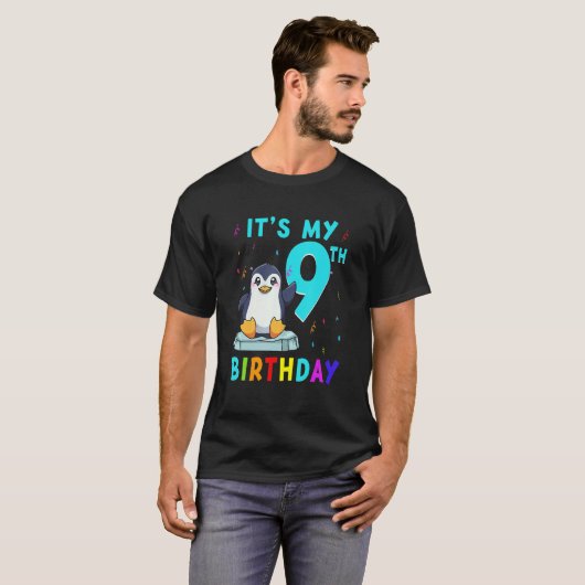 9誕生日かわいいペンギン誕生日9歳 Tシャツ (正面フル)