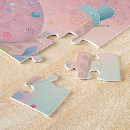 9誕生日ウィムシーカラフルアートフラワーボタニカル ジグソーパズル (側面)