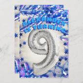 9誕生日シルバーとブルーエイジ9ボーイズパーティー 招待状 (正面/裏面)