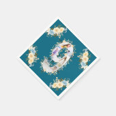 9誕生日ティール(緑がかった色)フォトコラージブルーイエローフラワー スタンダードカクテルナプキン (角)