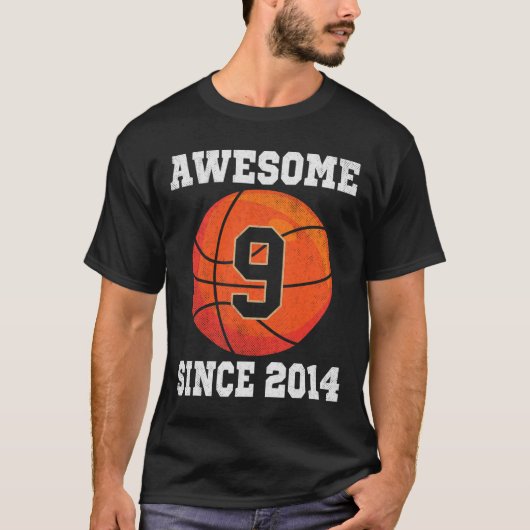 9誕生日バスケットボールオーバー9歳ヴィンテージ Tシャツ (正面)