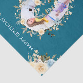 9誕生日フォトコラージュティール(緑がかった色)ブルーイエローフラワー 薄葉紙 (詳細)