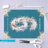 9誕生日フォトコラージュティール(緑がかった色)ブルーイエローフラワー 薄葉紙 (クラフト)