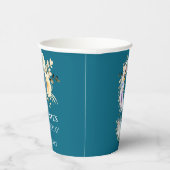 9誕生日フォトティール（緑がかった色）コラージブルーイエローフラワー 紙コップ (右)