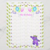 9誕生日プリンセスベアパーティースクラップブック紙1 (正面/裏面)