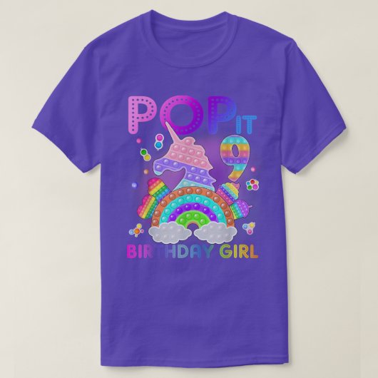 9誕生日ユニコーンフィッポップ・アートのジット誕生日ガール9 Tシャツ (デザイン正面)