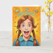 9誕生日レッドヘッドライトスキンガールアーポップ・アートのトスタイル カード (黄色い花)