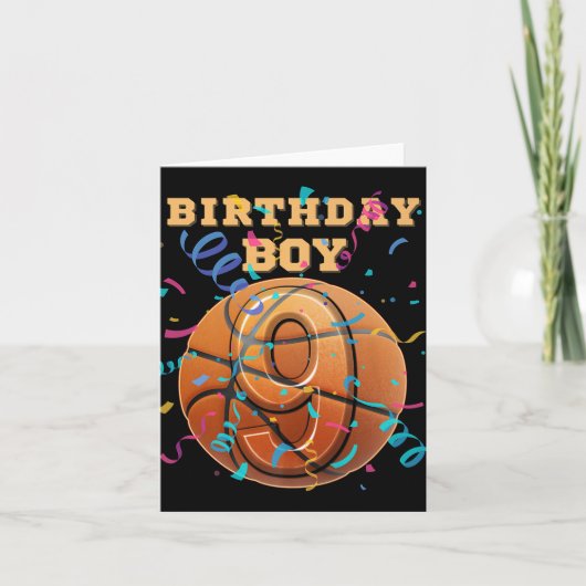 9誕生日少年9歳バスケットボールプレイ カード (正面)