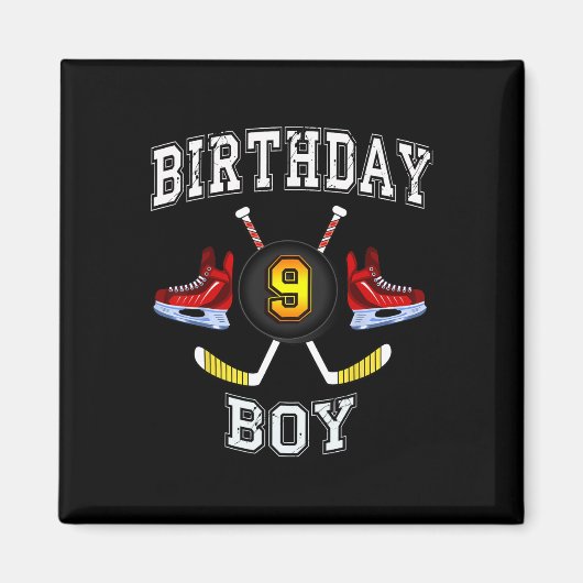 9誕生日少年 – アイスホッケー9歳の少年 マグネット (正面)