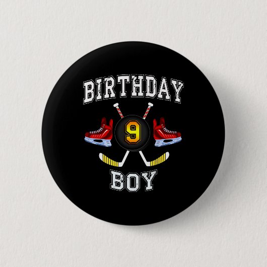 9誕生日少年 – アイスホッケー9歳の少年 缶バッジ (正面)