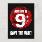 9誕生日日付を保存する赤グランジ黒A01H 案内ポストカード (正面)
