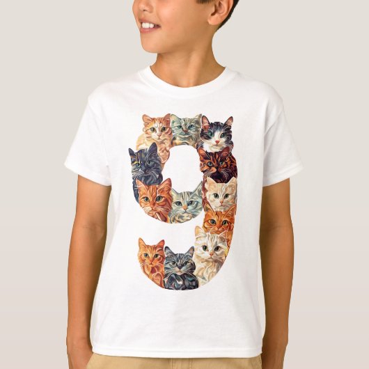 9誕生日猫テーマの9歳の子供 Tシャツ (正面)