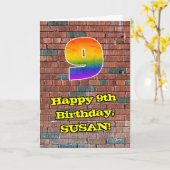 9誕生日:おもしろいグラフィティインスパイアレインボー9 カード (黄色い花)