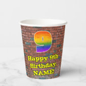 9誕生日:おもしろいグラフィティインスパイアレインボー9 紙コップ (裏面)