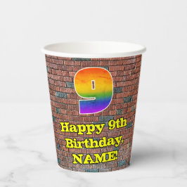 9誕生日:おもしろいグラフィティインスパイアレインボー9 紙コップ