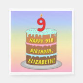 9誕生日:おもしろいケーキとキャンドル+名前をカスタムする スタンダードランチョンナプキン (正面)