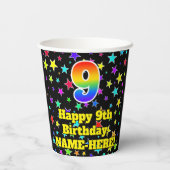 9誕生日:おもしろいスターズパターンと虹9 紙コップ (裏面)