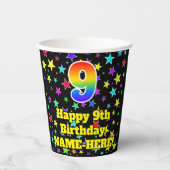 9誕生日:おもしろいスターズパターンと虹9 紙コップ (正面)