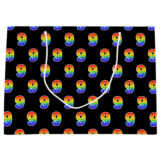 9誕生日:おもしろいレインボーイベント第9パターン ラージペーパーバッグ (正面)