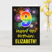 9誕生日:おもしろい花火パターン+虹9 カード (黄色い花)