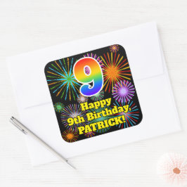 9誕生日:おもしろい花火ルック、レインボー# 9 スクエアシール