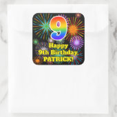 9誕生日:おもしろい花火ルック、レインボー# 9 スクエアシール (バッグ)