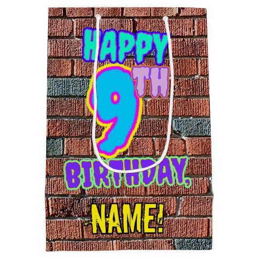 9誕生日:おもしろい、アーバングラフィティインスパイアルック ミディアムペーパーバッグ (裏面)