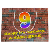 9誕生日:おもしろい、グラフィインスパイアティ・レインボー# 9 ラージペーパーバッグ (正面)