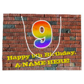 9誕生日:おもしろい、グラフィインスパイアティ・レインボー# 9 ラージペーパーバッグ (裏面)