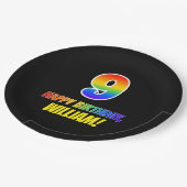 9誕生日:はっきりした,おもしろい,シンプルレインボー9 ペーパープレート (アングル)