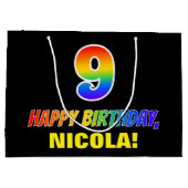 9誕生日:はっきりした,おもしろい,シンプルレインボー9 ラージペーパーバッグ (裏面)