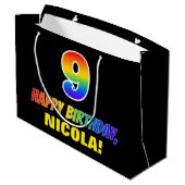 9誕生日:はっきりした,おもしろい,シンプルレインボー9 ラージペーパーバッグ (裏面アングル)