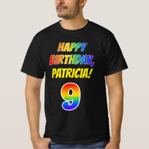 9誕生日— はっきりした、おもしろい、レインボー9、名前をカスタムする Tシャツ
