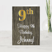 9誕生日:エレガントフェイク金ゴールドルック#,フェイク Wood カード (正面)