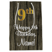 9誕生日:エレガントフェイク金ゴールドルック#,フェイク Wood ミディアムペーパーバッグ (正面)