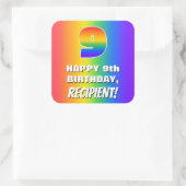 9誕生日: カラフルおもしろいレインボーパターン# 9 スクエアシール (バッグ)