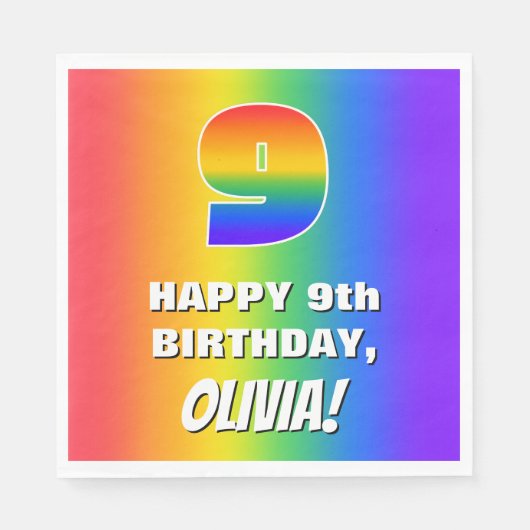 9誕生日: カラフルおもしろいレインボーパターン# 9 スタンダードランチョンナプキン (正面)