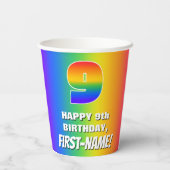 9誕生日: カラフルおもしろいレインボーパターン# 9 紙コップ (裏面)