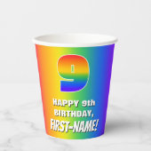 9誕生日: カラフルおもしろいレインボーパターン# 9 紙コップ (正面)