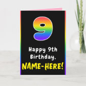 9誕生日:カラフルレインボー9、名前をカスタムする カード (正面)