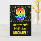 9誕生日:カラフル音楽シンボル+虹9 カード (黄色い花)