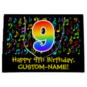 9誕生日-カラフル音楽シンボル、虹9 ラージペーパーバッグ (正面)