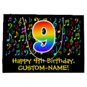 9誕生日-カラフル音楽シンボル、虹9 ラージペーパーバッグ (裏面)